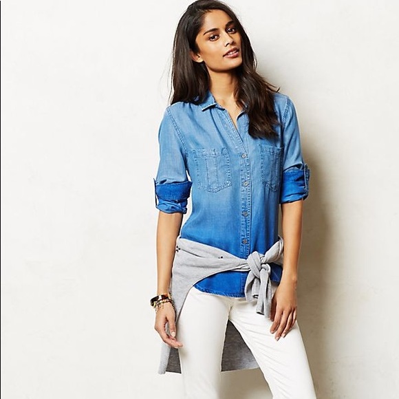 Cloth & Stone | Blue Ombré Chambray Top Size Large - Picture 2 of 8